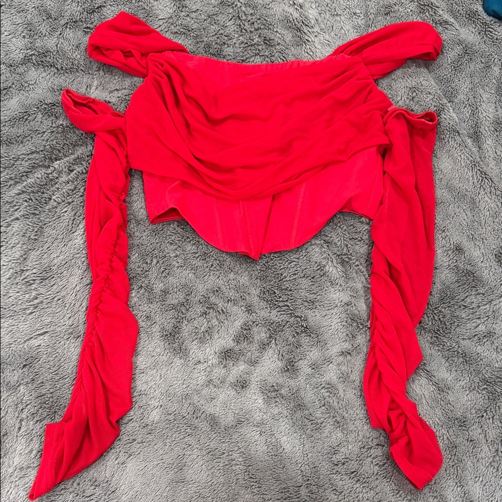 Red Off-Shoulder Top with Sleeves